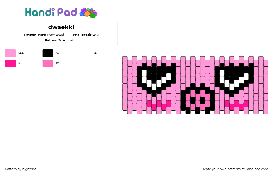 dwaekki - Pony Bead Pattern by nightriot on Kandi Pad - dwaekki,skzoo,stray kids,band,kpop,music,eyes,bunny,pig,cuff,pink