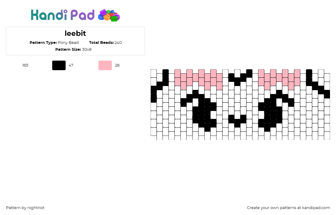 leebit - Pony Bead Pattern by nightriot on Kandi Pad - leebit,skzoo,stray kids,band,kpop,music,bunny,cuff,white