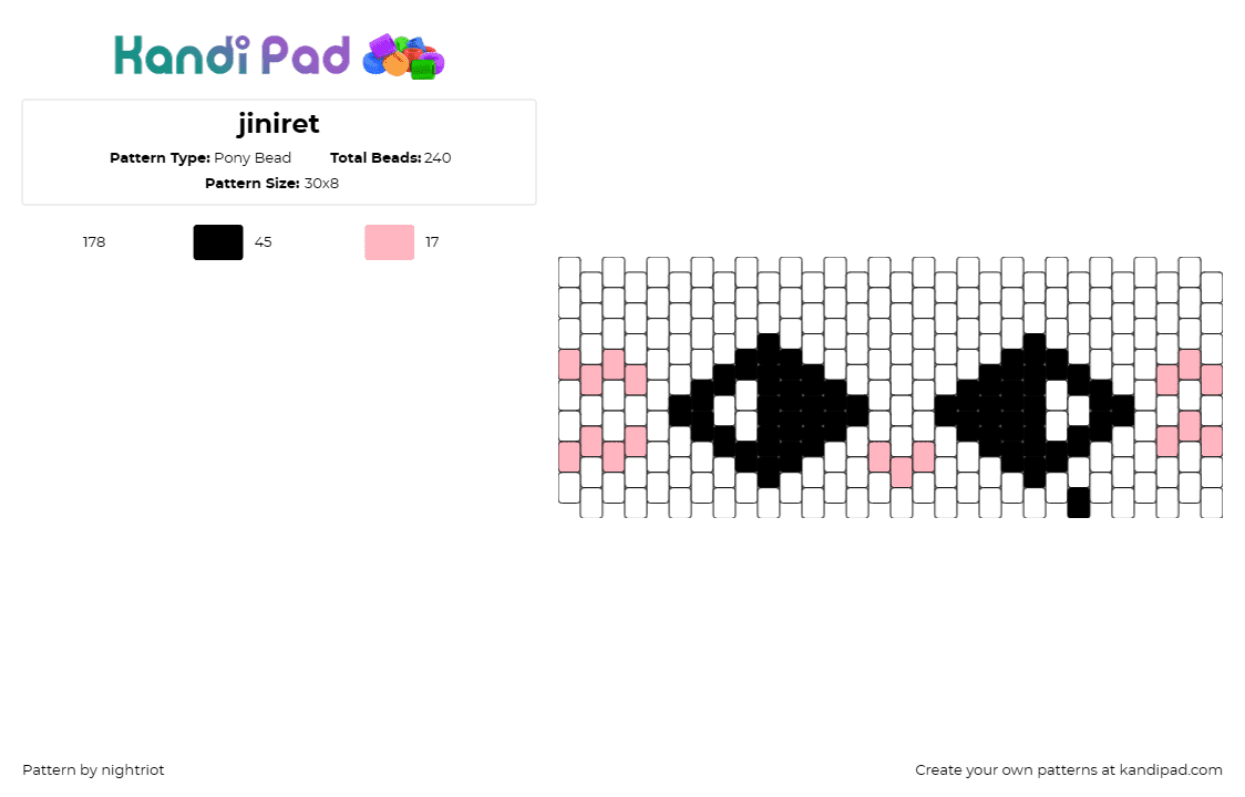 jiniret - Pony Bead Pattern by nightriot on Kandi Pad - jiniret,skzoo,stray kids,band,kpop,music,eyes,cuff,white,black