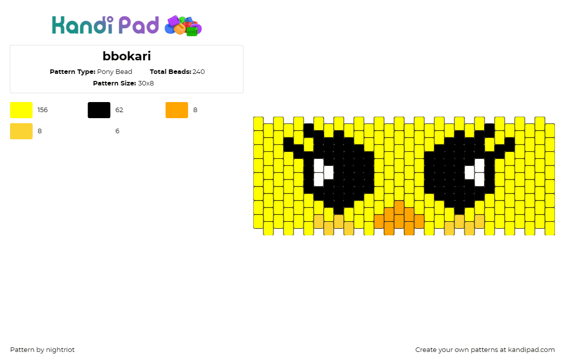 bbokari - Pony Bead Pattern by nightriot on Kandi Pad - bbokari,skzoo,stray kids,band,kpop,music,eyes,chick,cuff,yellow,black