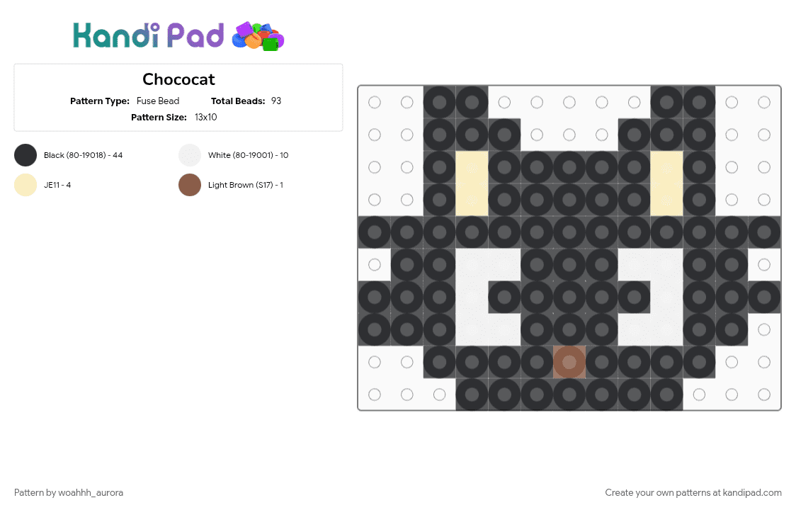 Chococat - Fuse Bead Pattern by woahhh_aurora on Kandi Pad - beige, black, white