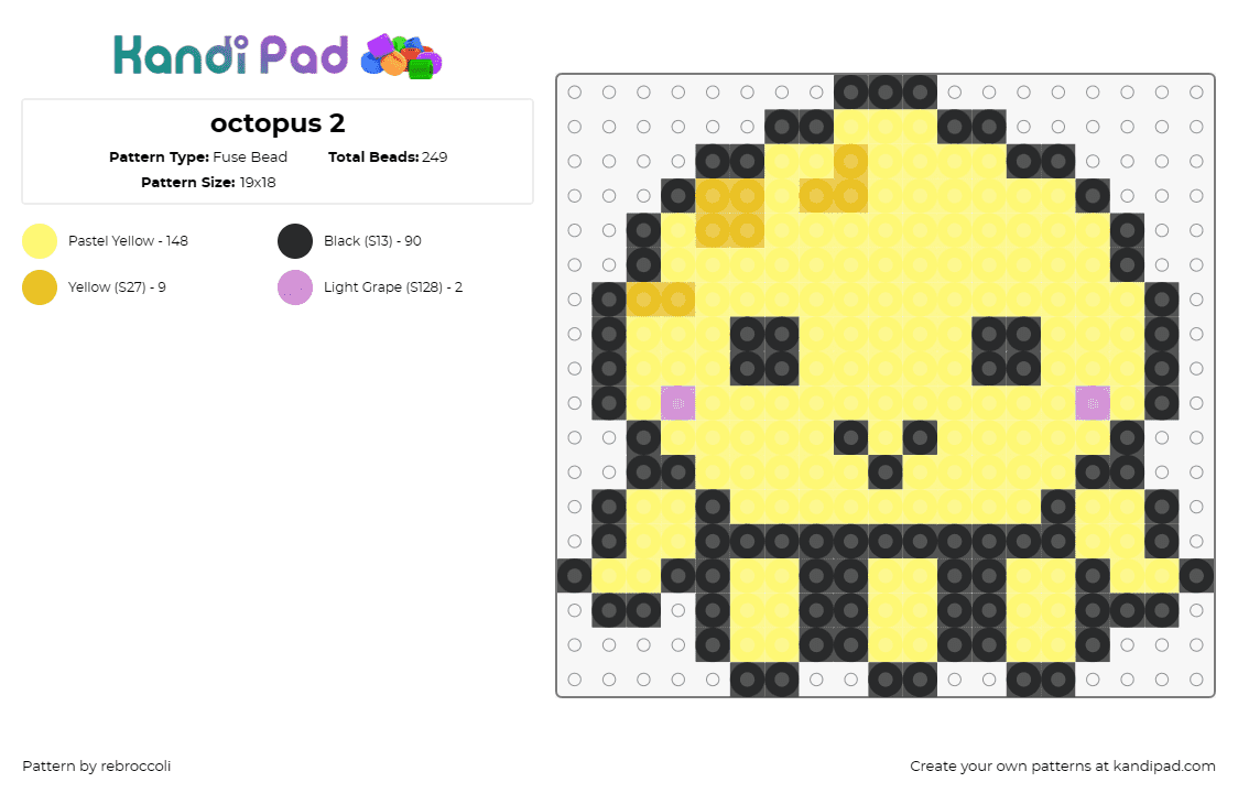 octopus 2 - Fuse Bead Pattern by rebroccoli on Kandi Pad - octopus,squishmallow,chibi,cute,animal,simple,underwater,yellow