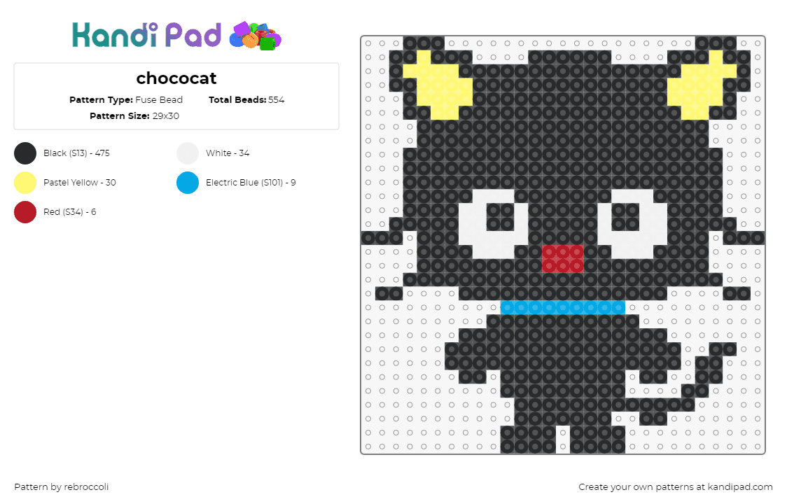 chococat - Fuse Bead Pattern by rebroccoli on Kandi Pad - chococat,sanrio,character,kawaii,black