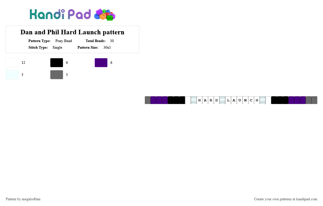 Dan and Phil Hard Launch pattern - Pony Bead Pattern by megalod0nn on Kandi Pad - gray, purple, white