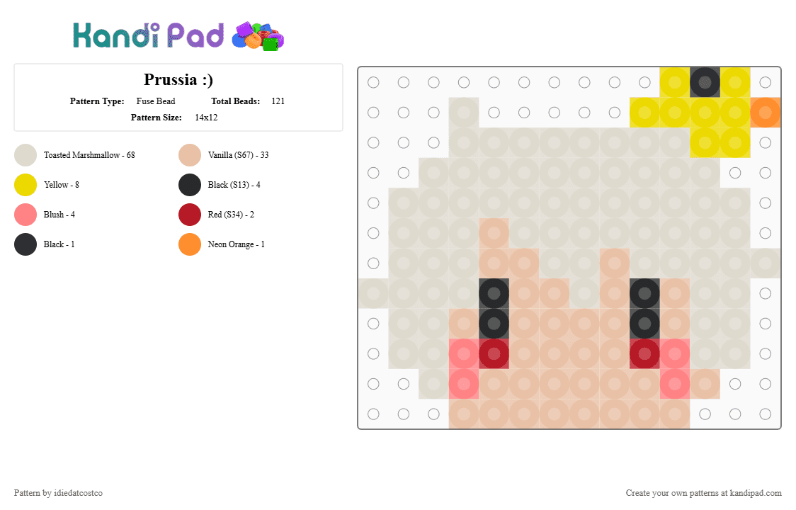 Prussia (Hetalia) :) - Fuse Bead Pattern by robbedwalmart on Kandi Pad - beige, hetalia