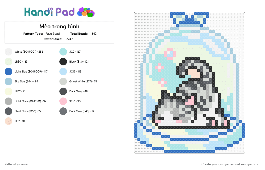 Mèo trong bình - Fuse Bead Pattern by cuvuiv on Kandi Pad - cotdcollectibles, light blue, white