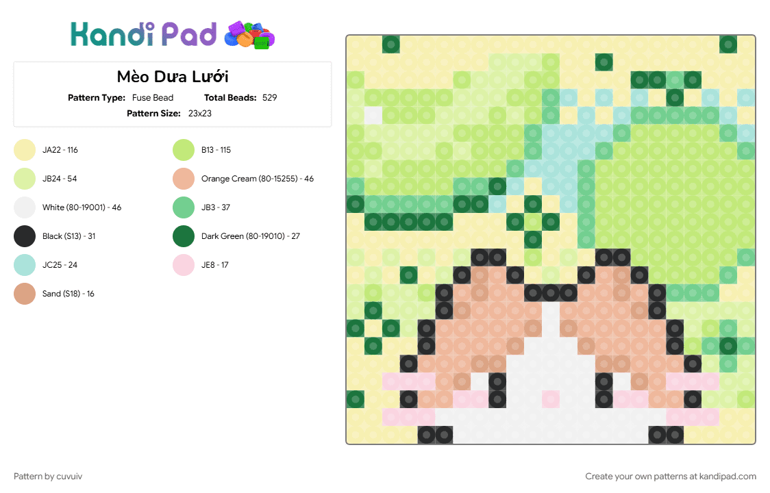 Mèo Dưa Lưới - Fuse Bead Pattern by cuvuiv on Kandi Pad - yellow