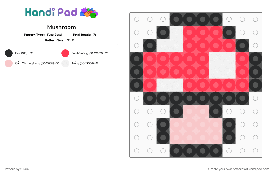 Mushroom - Fuse Bead Pattern by cuvuiv on Kandi Pad - beige, red