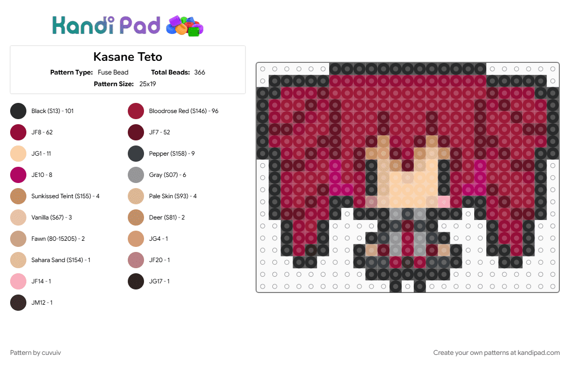 Kasane Teto - Fuse Bead Pattern by cuvuiv on Kandi Pad - brown, red