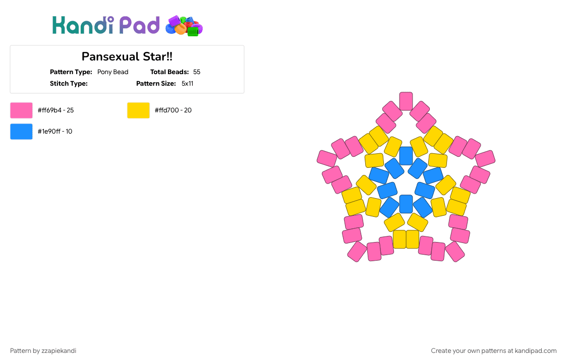 Pansexual Star!! - Pony Bead Pattern by zzapiekandi on Kandi Pad - flag, lgbtqia, pan, pansexual, pink, pride, yellow