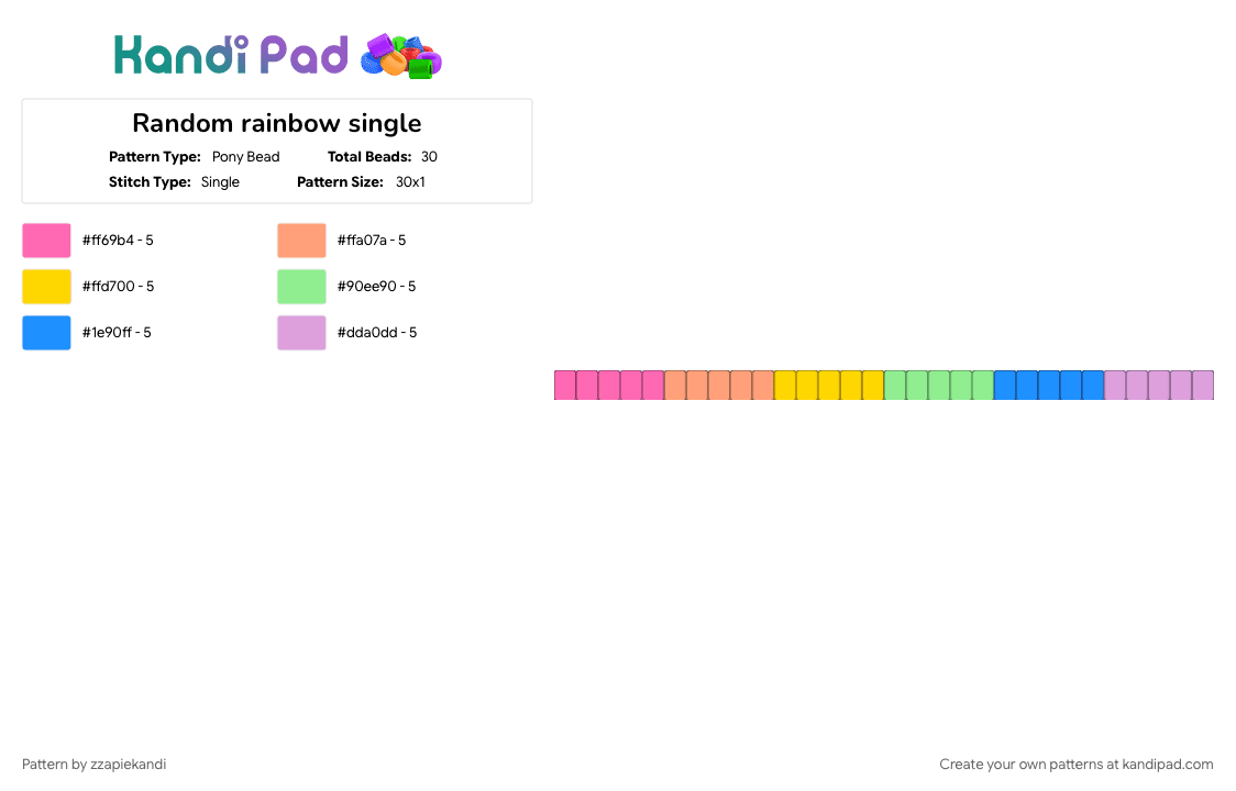 Random rainbow single - Pony Bead Pattern by zzapiekandi on Kandi Pad - bracelet, colorful, lol, pink, rainbow, stripes