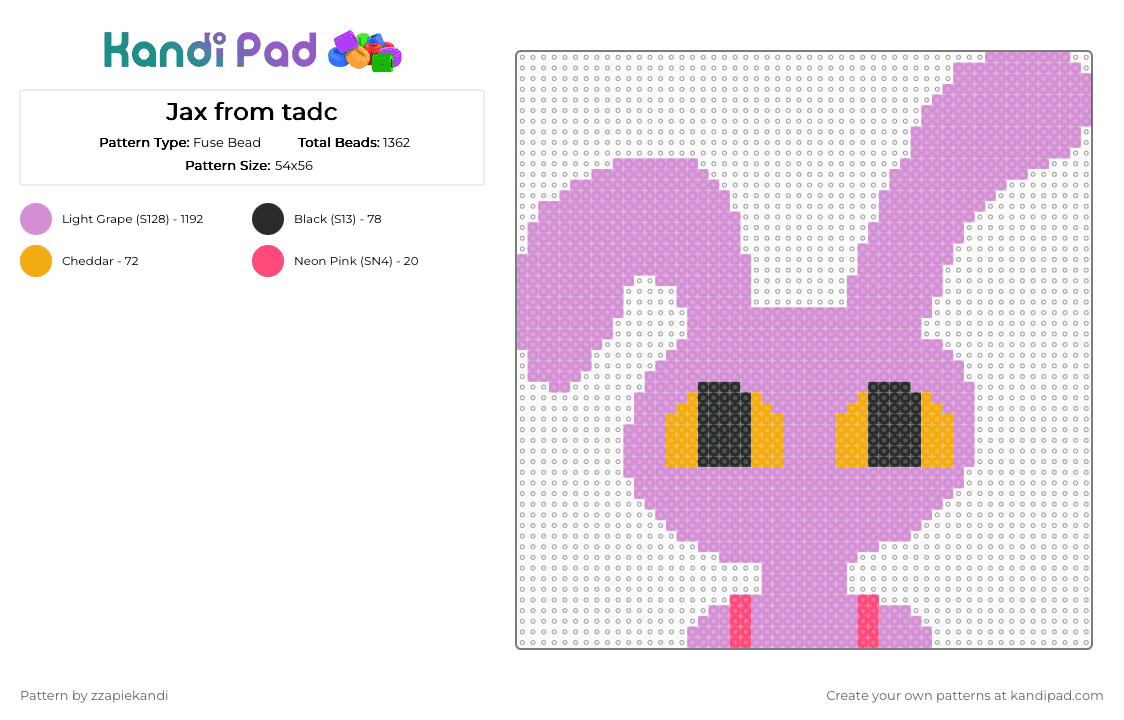Jax from tadc - Fuse Bead Pattern by zzapiekandi on Kandi Pad - pink