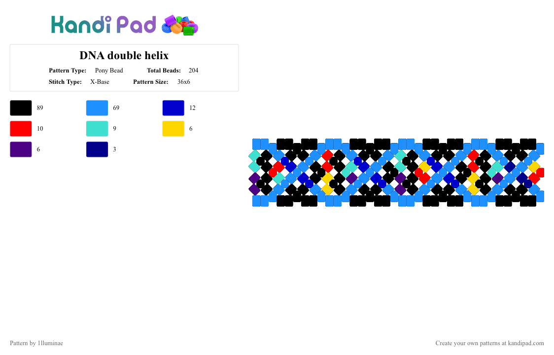 DNA double helix - Pony Bead Pattern by 1lluminae on Kandi Pad - biology, dna, light blue, nerd, nerdy, science