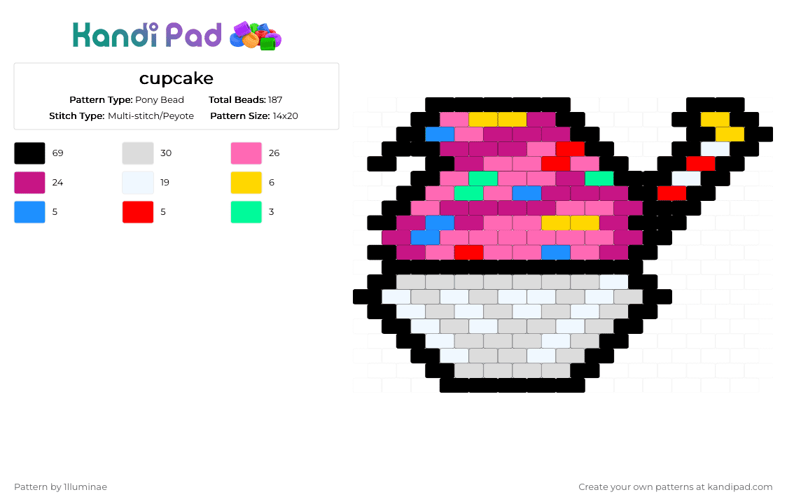 cupcake - Pony Bead Pattern by 1lluminae on Kandi Pad - pink,cotdcupcakes,food,treat,sweet,yummy