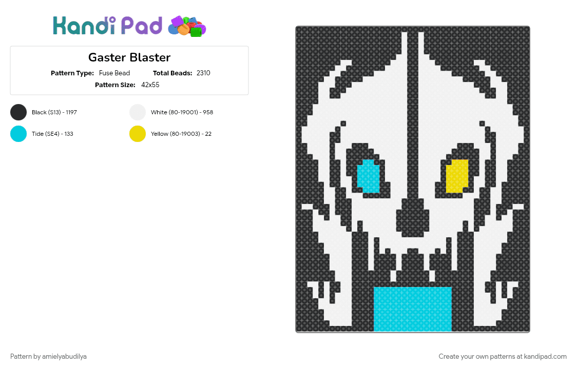 Gaster Blaster - Fuse Bead Pattern by amielyabudilya on Kandi Pad - character, gaster blaster, light blue, sans, undertale, video game, white