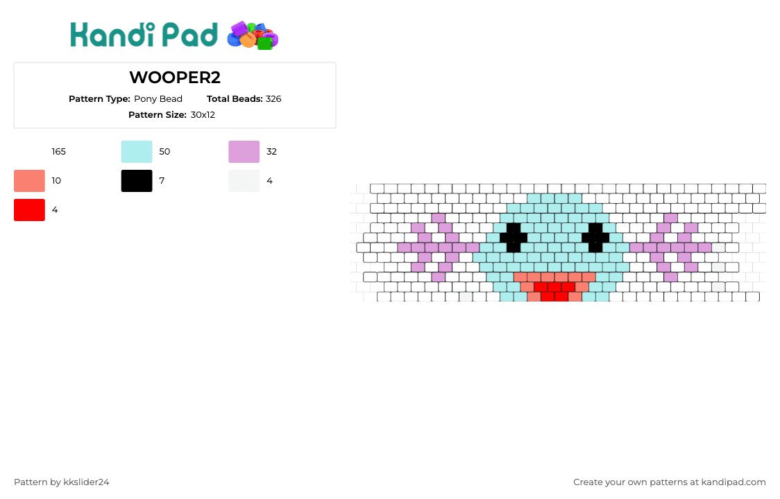 WOOPER2 - Pony Bead Pattern by kkslider24 on Kandi Pad - wooper,pokemon,happy,character,gaming,face,light blue,white