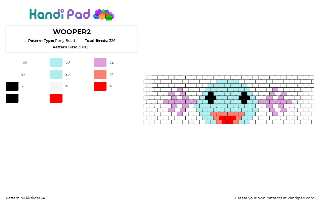 WOOPER2 - Pony Bead Pattern by kkslider24 on Kandi Pad - wooper,pokemon,happy,character,gaming,face,light blue,white