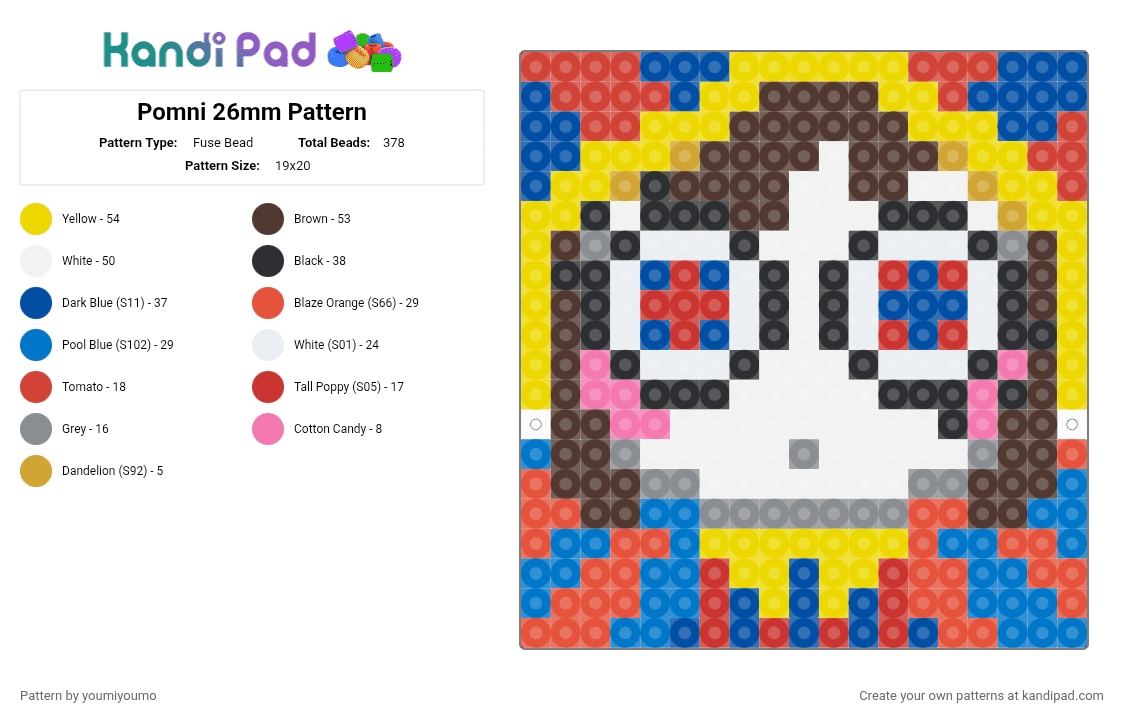 Pomni 26mm Pattern - Fuse Bead Pattern by youmiyoumo on Kandi Pad - blue, brown, red, yellow
