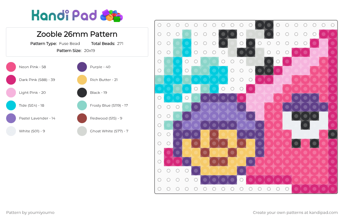 Zooble 26mm Pattern - Fuse Bead Pattern by youmiyoumo on Kandi Pad - cartoon, digital circus, hama beads, perler beads, pink, purple, tadc, the amazing digital circus, zooble