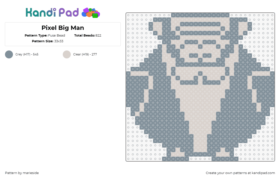 Pixel Big Man - Fuse Bead Pattern by marieside on Kandi Pad - big man,splatoon,manta ray,character,video game,simple,gray