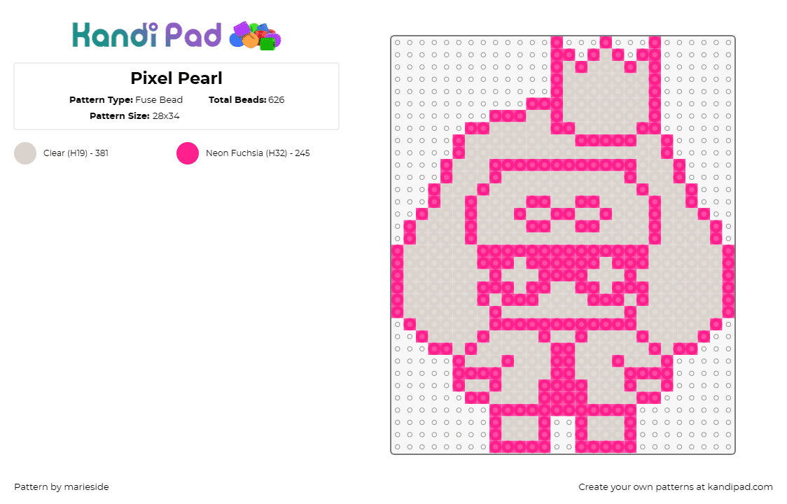 Pixel Pearl - Fuse Bead Pattern by marieside on Kandi Pad - pearl,splatoon,crown,character,video game,simple,gray,pink