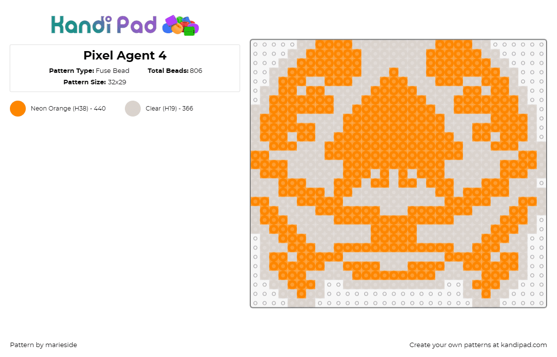 Pixel Agent 4 - Fuse Bead Pattern by marieside on Kandi Pad - agent 4,splatoon,squid,video game,simple,gray,orange