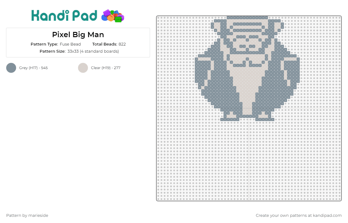 Pixel Big Man - Fuse Bead Pattern by marieside on Kandi Pad - big man,splatoon,manta ray,character,video game,simple,gray