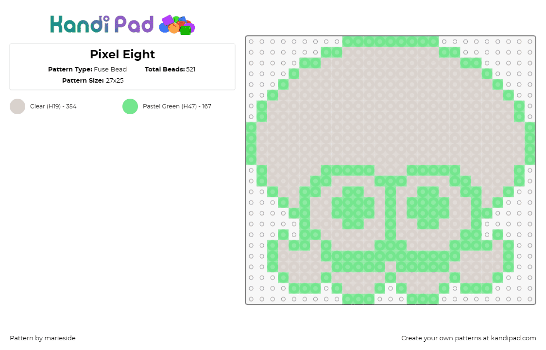 Pixel Eight - Fuse Bead Pattern by marieside on Kandi Pad - eight,splatoon,squid,character,video game,pastel,simple,gray,green