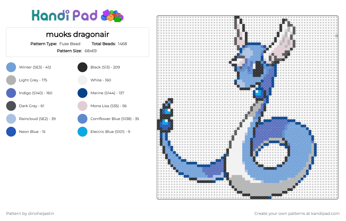 muoks dragonair - Fuse Bead Pattern by dinoheijastin on Kandi Pad - blue,light blue