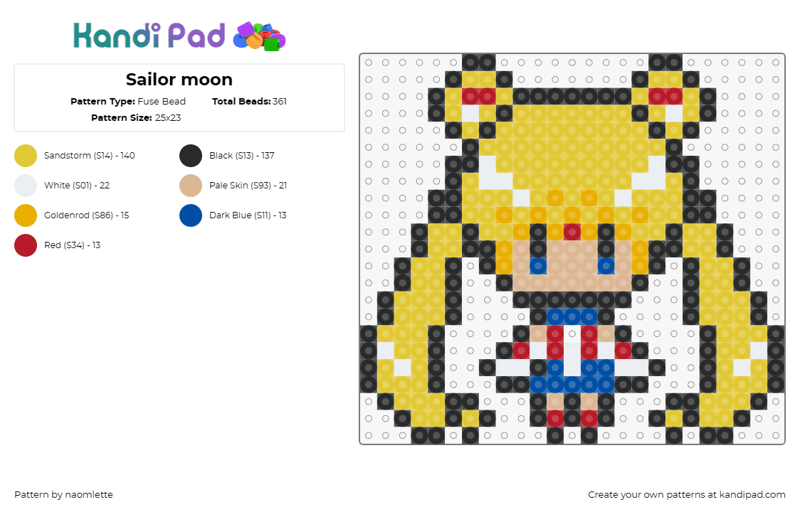 Sailor moon - Fuse Bead Pattern by naomlette on Kandi Pad - sailor moon,chibi,anime,character,manga,blonde,yellow