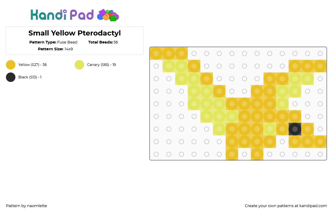 Small Yellow Pterodactyl - Fuse Bead Pattern by naomlette on Kandi Pad - yellow