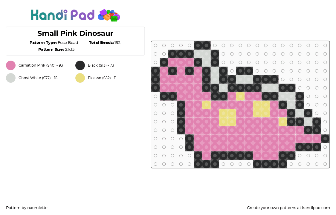 Small Pink Dinosaur - Fuse Bead Pattern by naomlette on Kandi Pad - pink