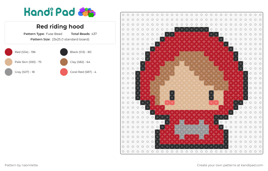 Red riding hood - Fuse Bead Pattern by naomlette on Kandi Pad - little red riding hood,fairy tale,story,character,chibi,cute,simple,red,tan