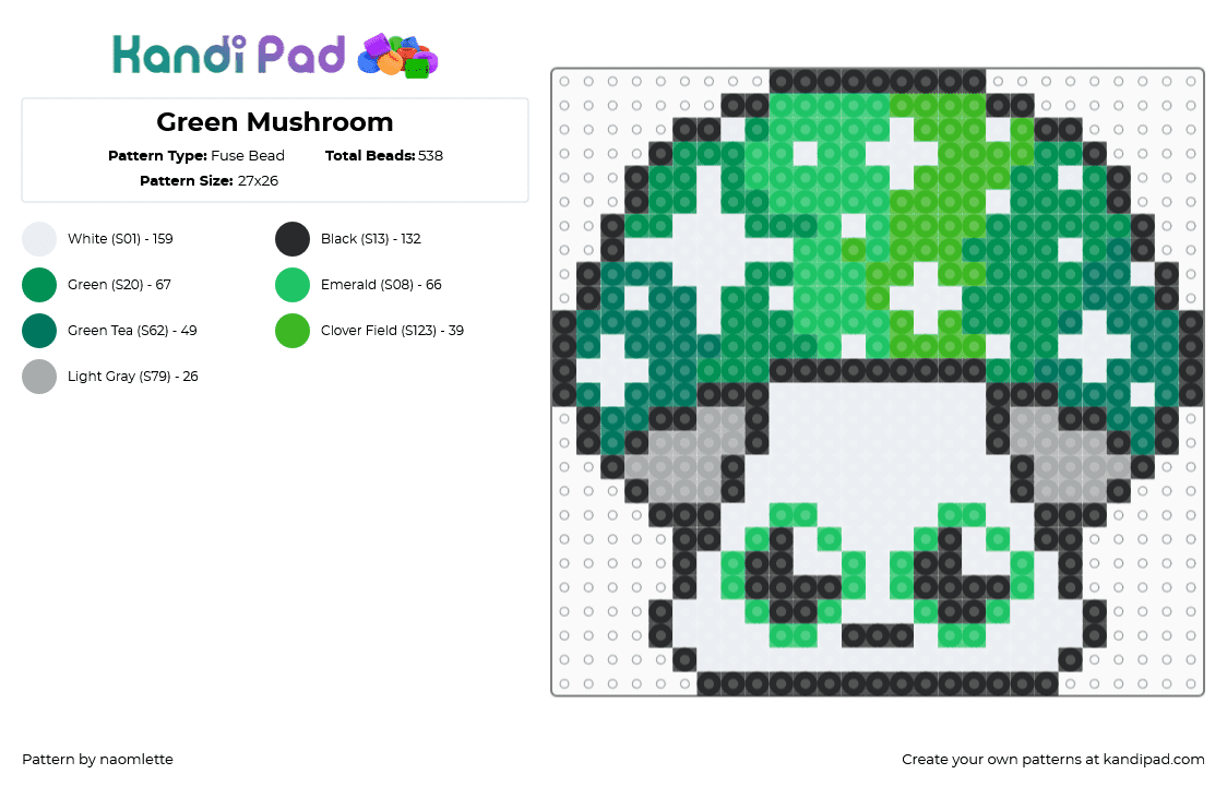 Green Mushroom - Fuse Bead Pattern by naomlette on Kandi Pad - green