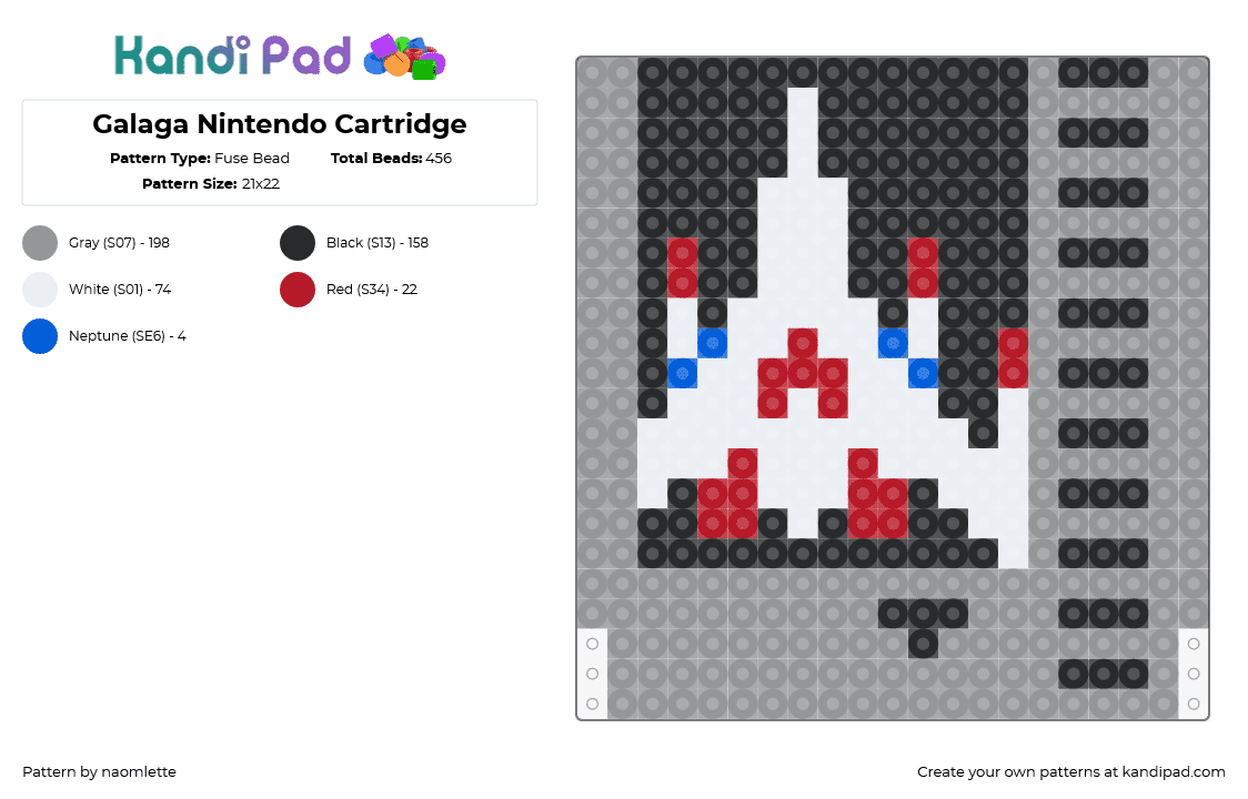 Galaga Nintendo Cartridge - Fuse Bead Pattern by naomlette on Kandi Pad - nes,galaga,nintendo,video game,cartridge,classic,nostalgia,retro,gray,white