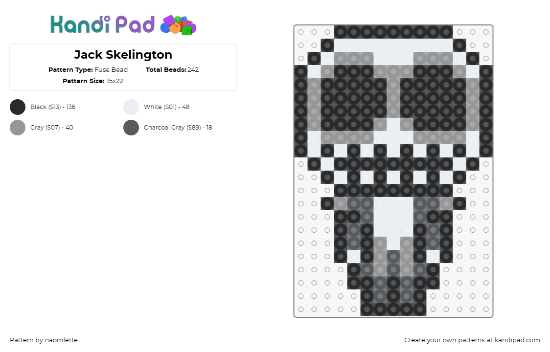 Jack Skelington - Fuse Bead Pattern by naomlette on Kandi Pad - jack skellington,nightmare before christmas,halloween,character,chibi,movie,cute