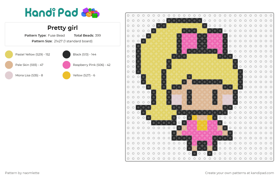 Pretty girl - Fuse Bead Pattern by naomlette on Kandi Pad - girl,female,blonde,chibi,cute,character,simple,yellow,pink,beige