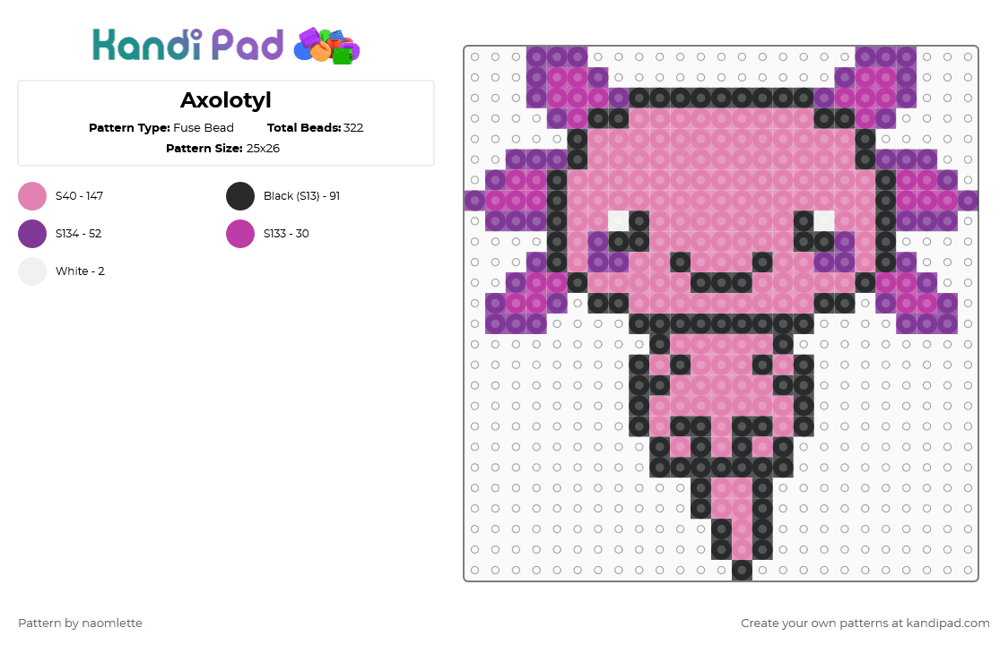 Axolotyl - Fuse Bead Pattern by naomlette on Kandi Pad - pink