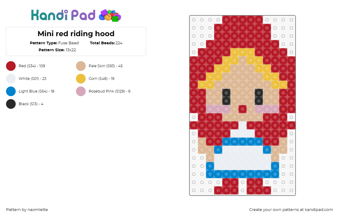 Mini red riding hood - Fuse Bead Pattern by naomlette on Kandi Pad - red riding hood,fairy tale,chibi,character,cute,red,white,tan