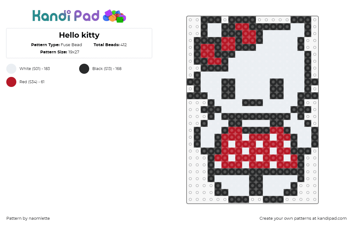 Hello kitty - Fuse Bead Pattern by naomlette on Kandi Pad - hello kitty,sanrio,character,bow,white,red