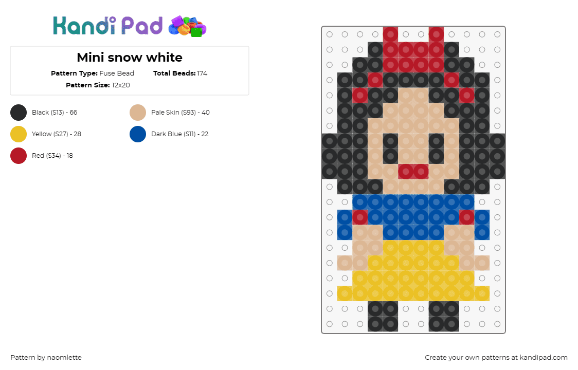 Mini snow white - Fuse Bead Pattern by naomlette on Kandi Pad - snow white,disney,princess,character,simple,chibi,cute,red,blue,yellow