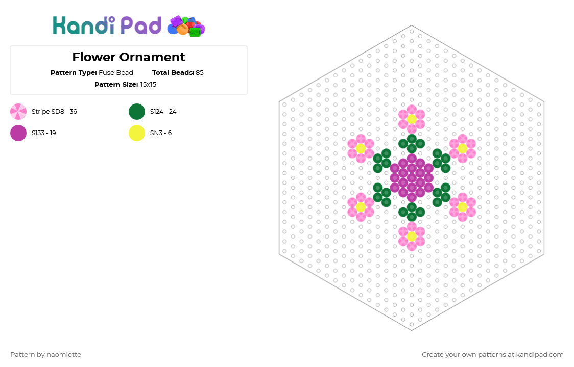Flower Ornament - Fuse Bead Pattern by naomlette on Kandi Pad - pink