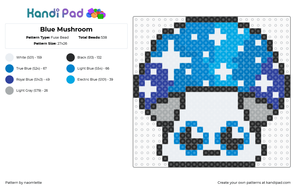 Blue Mushroom - Fuse Bead Pattern by naomlette on Kandi Pad - blue