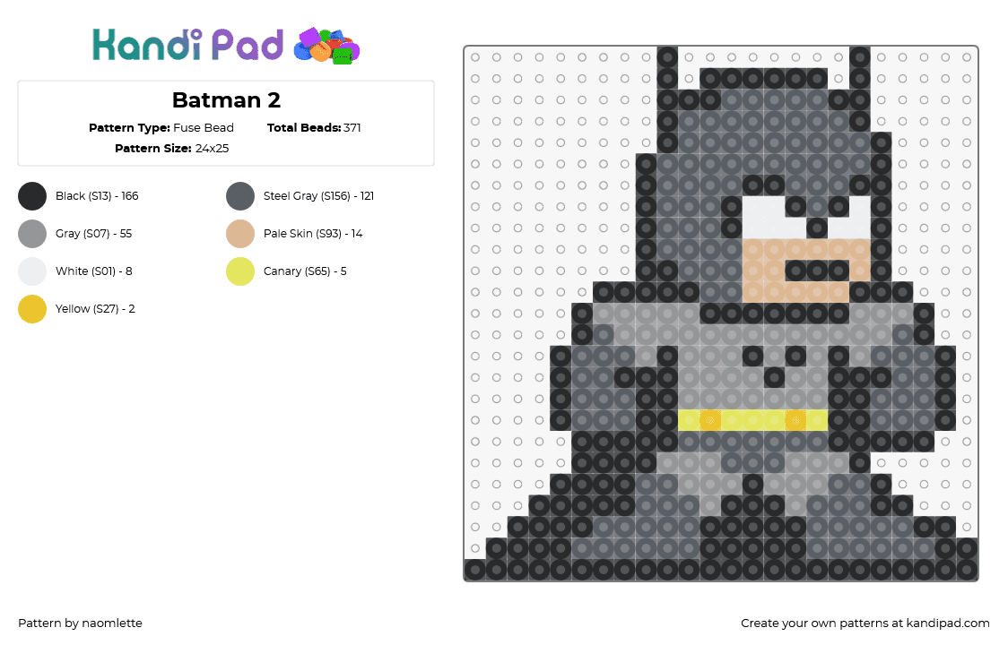 Batman 2 - Fuse Bead Pattern by naomlette on Kandi Pad - batman,dark knight,superhero,chibi,dc,comic,character,black,gray