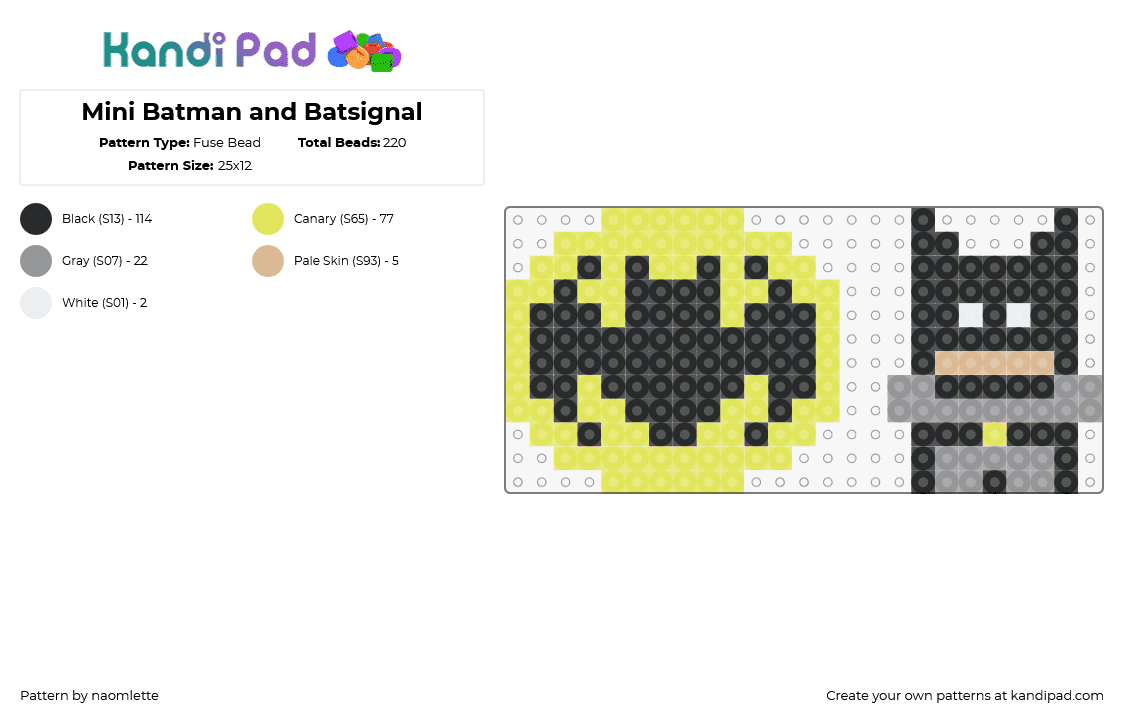 Mini Batman and Batsignal - Fuse Bead Pattern by naomlette on Kandi Pad - batman,bat symbol,superhero,dc,comic,character,simple,black,gray,yellow