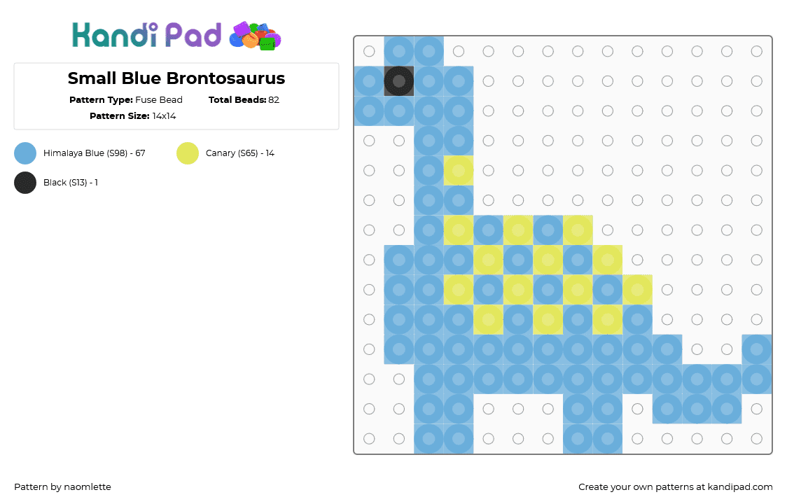 Small Blue Brontosaurus - Fuse Bead Pattern by naomlette on Kandi Pad - light blue