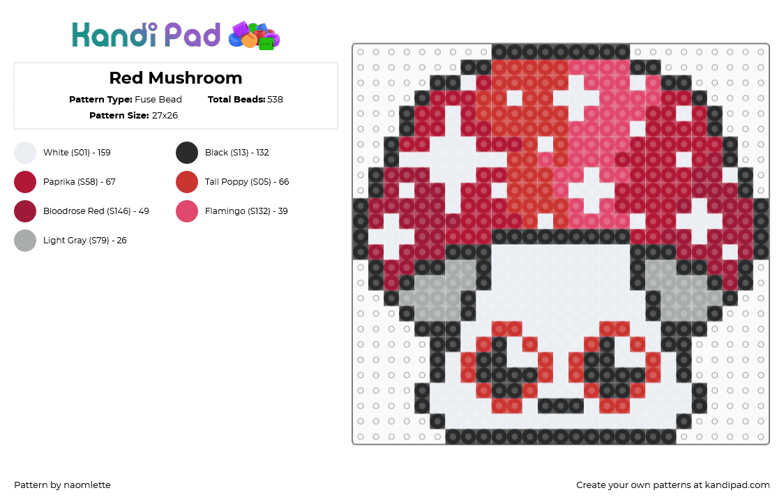Red Mushroom - Fuse Bead Pattern by naomlette on Kandi Pad - red