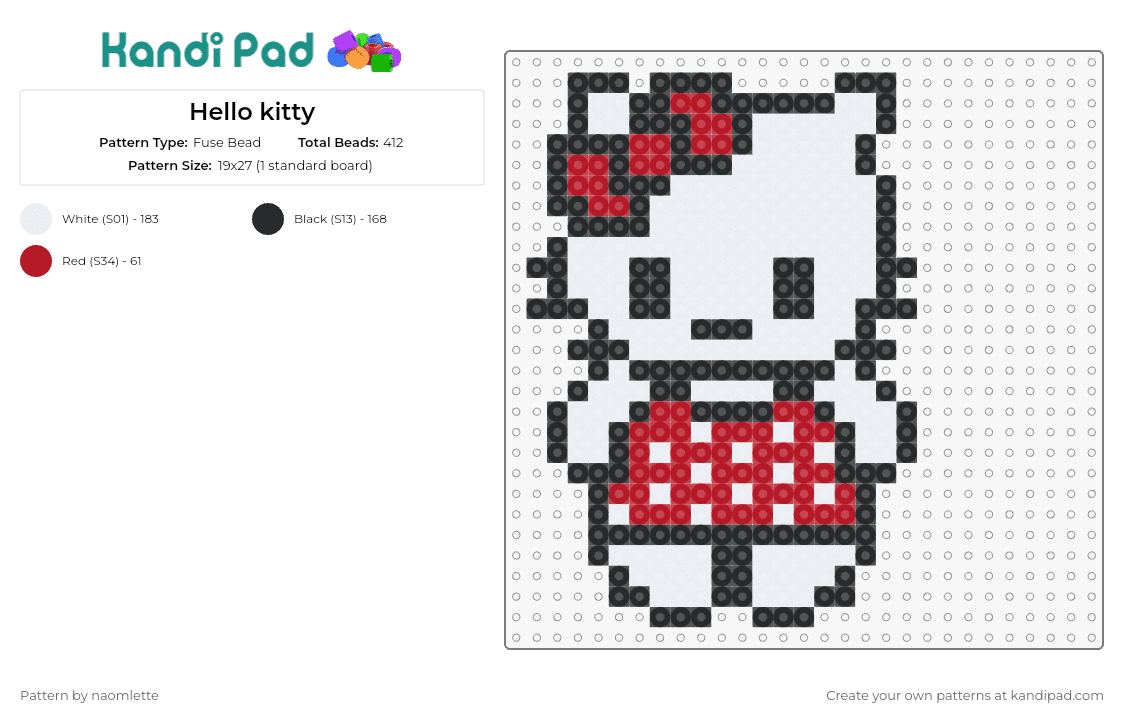 Hello kitty - Fuse Bead Pattern by naomlette on Kandi Pad - hello kitty,sanrio,character,bow,white,red