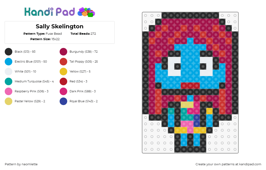 Sally Skelington - Fuse Bead Pattern by naomlette on Kandi Pad - sally,nightmare before christmas,character,halloween,chibi,movie,cute,colorful,r