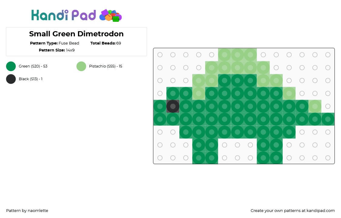 Small Green Dimetrodon - Fuse Bead Pattern by naomlette on Kandi Pad - green